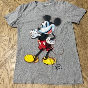 Disney 100‎ Mens Small Gray Mickey Mouse 100th Anniversary Graphic T-Shirt